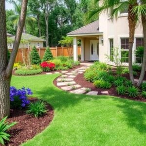 Professional landscaping and walkway at a residential property in Orlando FL