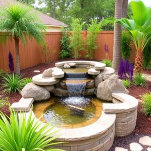 Custom water feature and tropical landscape design by Orlando Pro Landscape in Florida