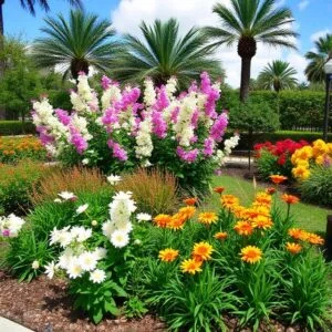 Custom landscape installation with native Florida plants and tropical flowers in Orlando FL