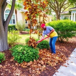 Seasonal leaf raking and landscape bed cleanup in Orlando FL