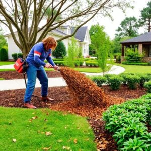 Leaf blowing and yard cleanup service at a residential property in Orlando Florida