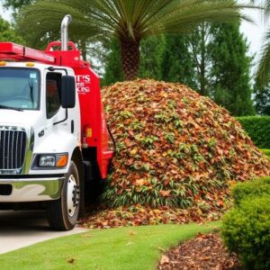 Professional leaf removal and debris collection at an Orlando FL property